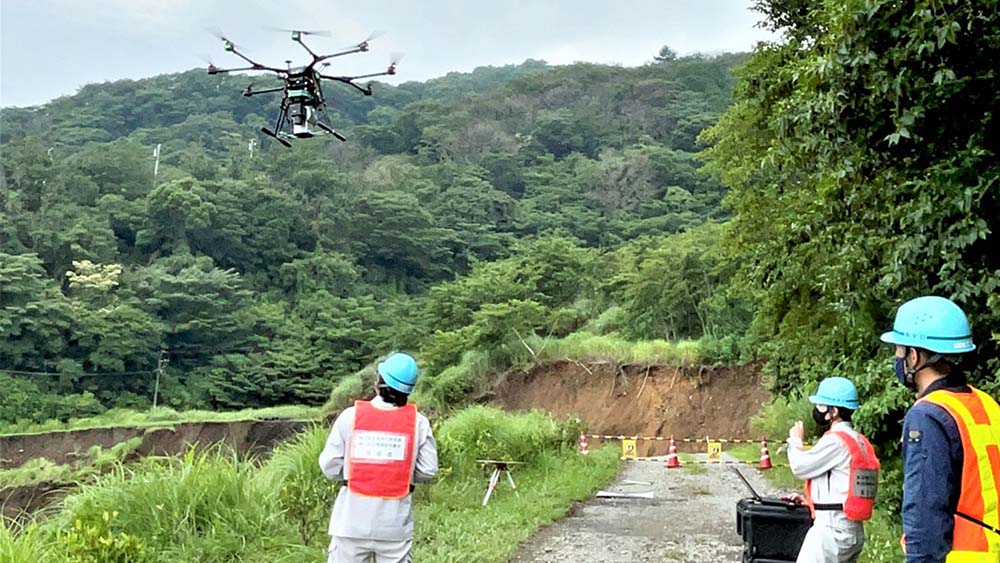 UAVによる航空画像により、土砂流出河川の現地状況を把握